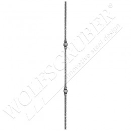 Barreau martelé carré 14mm, Longueur 1000mm - 2 noeuds carrés