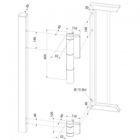 Ferme-porte hydraulique et charnière 180° - Coffre noir